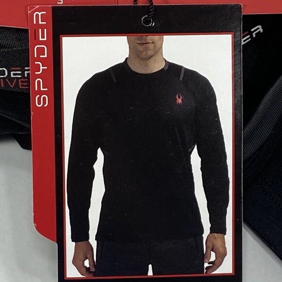 Spyder Shirt Mens Small Black Crew Neck Pullover Activewear Long Sleeve Stretch - Picture 2 of 8
